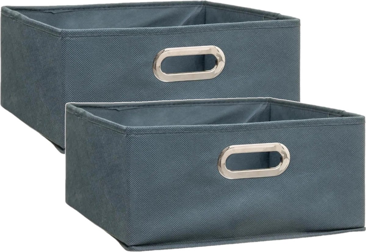 Set Van 2x Stuks Opbergmand/kastmand 14 Literblauw Linnen 31 X 31 X 15 Cm - Opbergmanden - Grijs