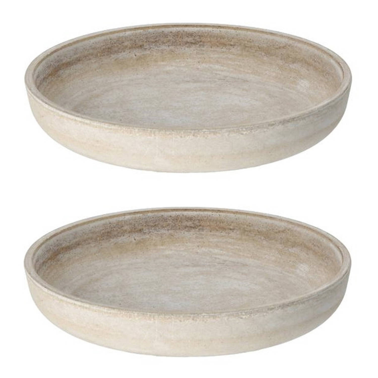 Set Van 2x Stuks Rond Kaarsenbord/kaarsenplateau Whitewash Hout 29 Cm - Kaarsenplateaus