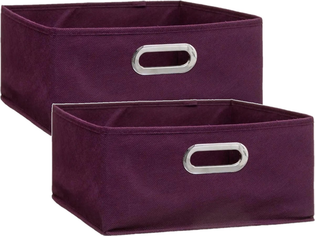 Set Van 2x Stuks Opbergmand/kastmand 14 Liter Aubergine Linnen 31 X 31 X 15 Cm - Opbergmanden - Paars