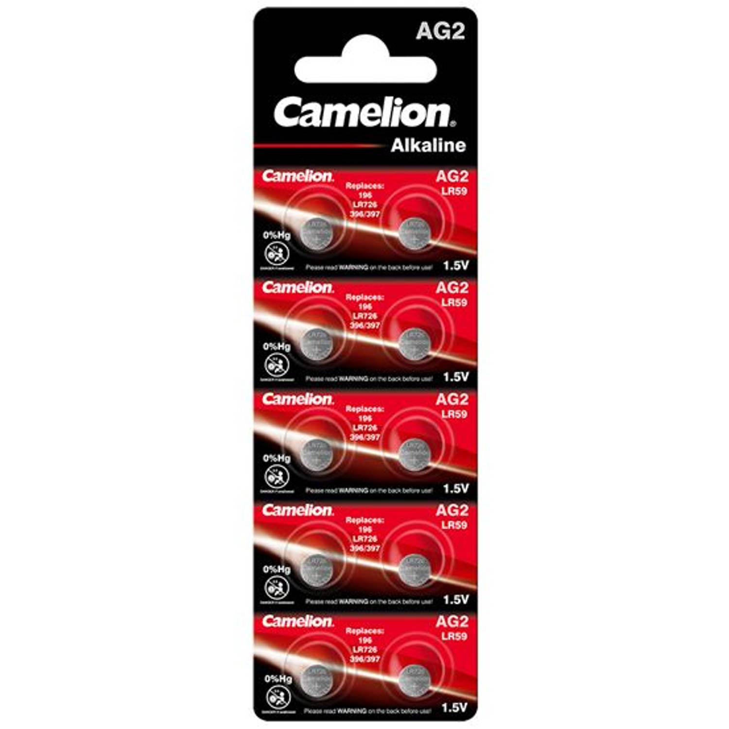 Camelion Alkaline Knoopcelbatterij Ag2 / Lr59, 1,5 Volt, 0% Hg - 10 Stuks