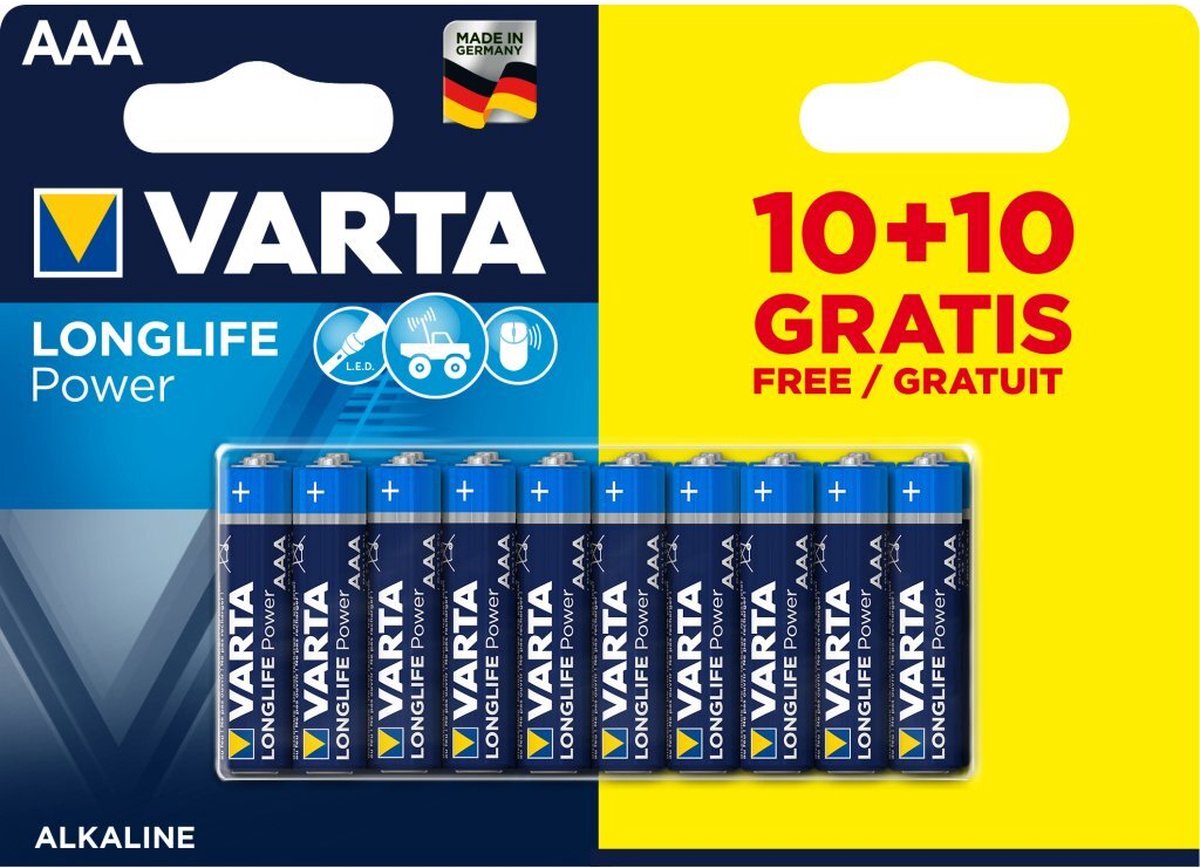 Varta - Longlife Power Aaa Alkaline Batterijen 20 Stuks - 30 Dagen Niet Goed Geld Terug