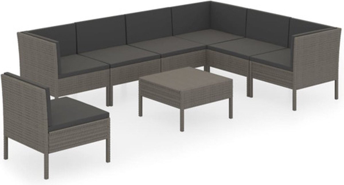 Vidaxl 8-delige Loungeset Met Kussens Poly Rattan - Grijs