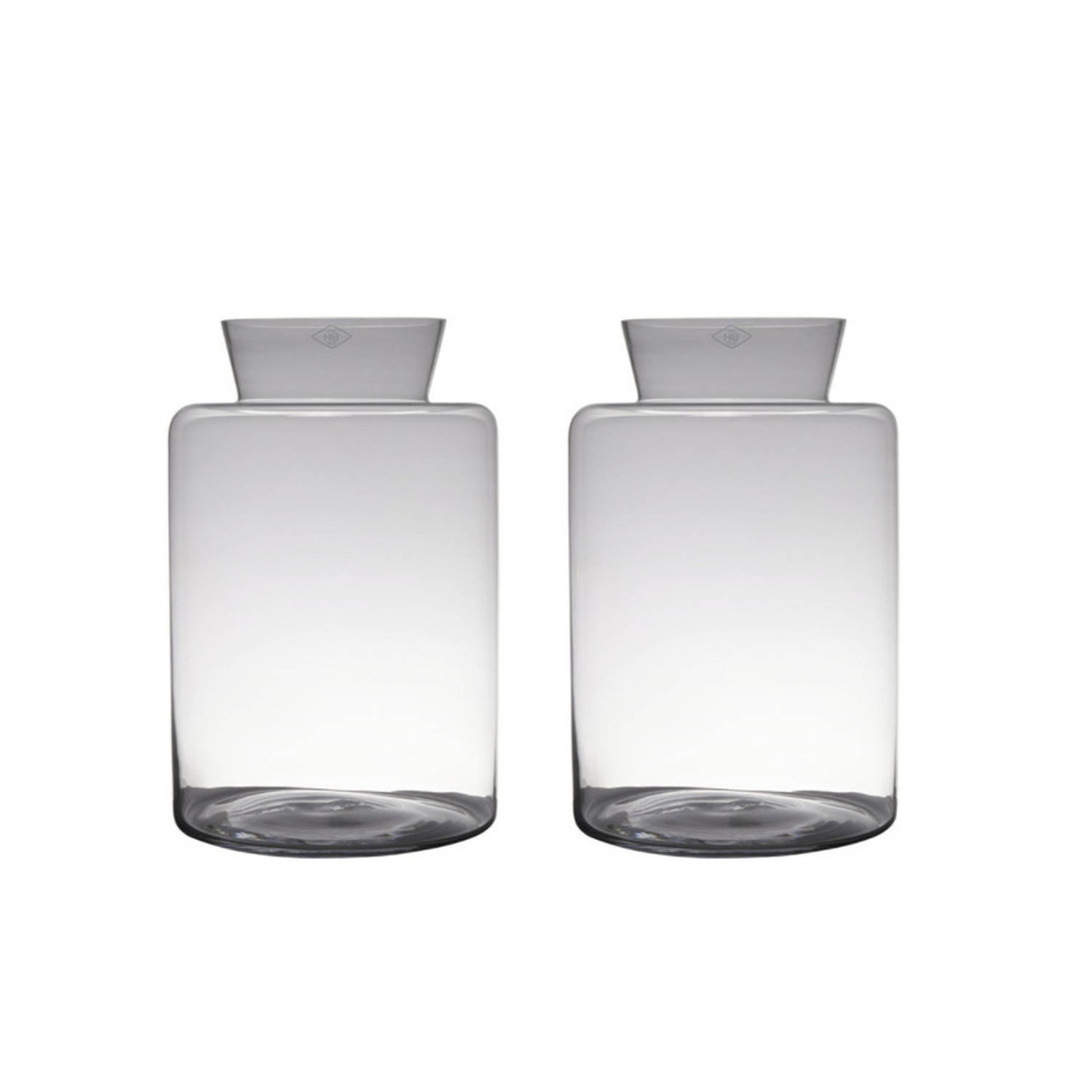 Set Van 2x Stuks Transparante Luxe Grote Vaas/vazen Van Glas 45 X 29 Cm - Vazen