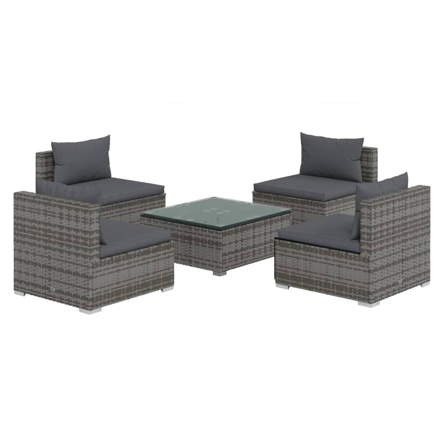 Vidaxl 5-delige Loungeset Met Kussens Poly Rattan - Grijs