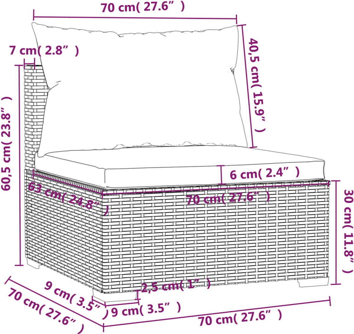 Vidaxl 6-delige Loungeset Met Kussens Poly Rattan - Grijs