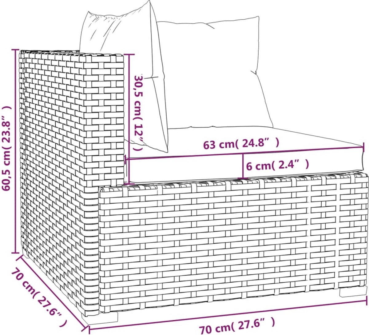 Vidaxl 6-delige Loungeset Met Kussens Poly Rattan - Grijs