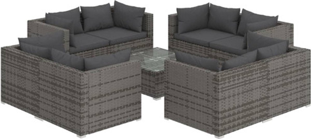 Vidaxl 9-delige Loungeset Met Kussens Poly Rattan - Grijs