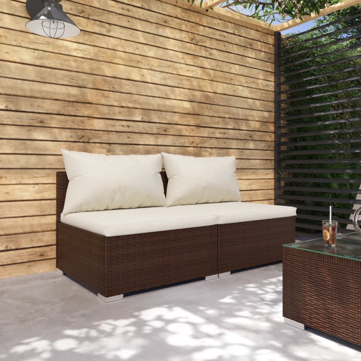 Vidaxl 2-delige Loungeset Met Kussens Poly Rattan - Bruin