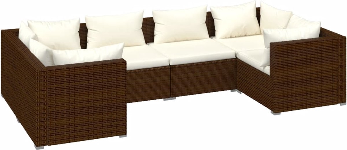 Vidaxl 6-delige Loungeset Met Kussens Poly Rattan - Bruin