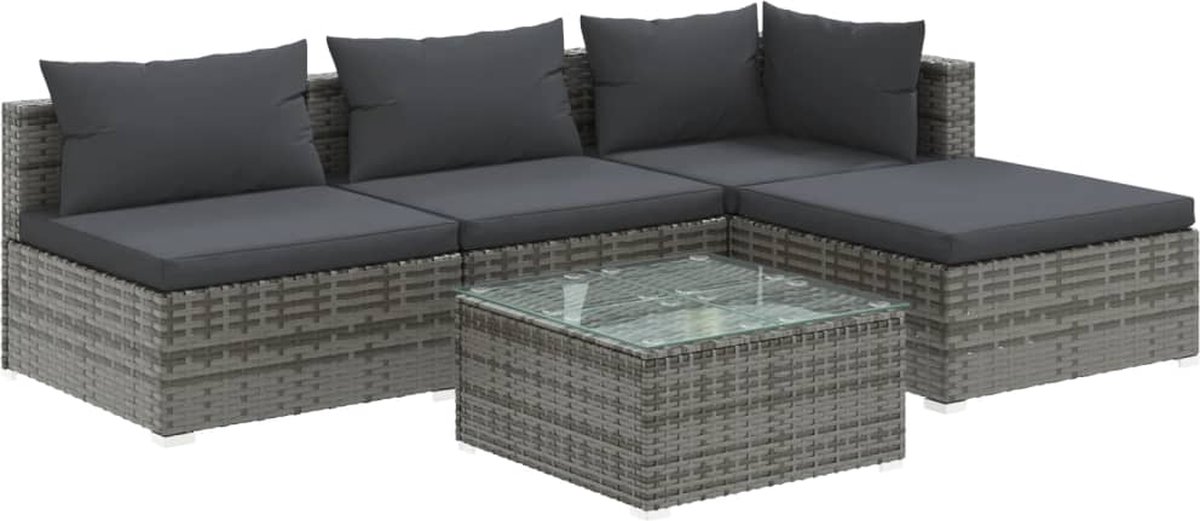 Vidaxl 5-delige Loungeset Met Kussens Poly Rattan - Grijs