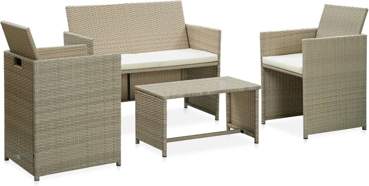 Vidaxl 4-delige Loungeset Met Kussens Poly Rattan - Beige