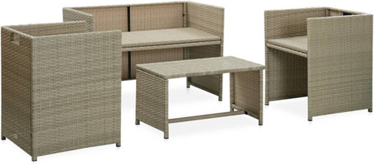 Vidaxl 4-delige Loungeset Met Kussens Poly Rattan - Beige