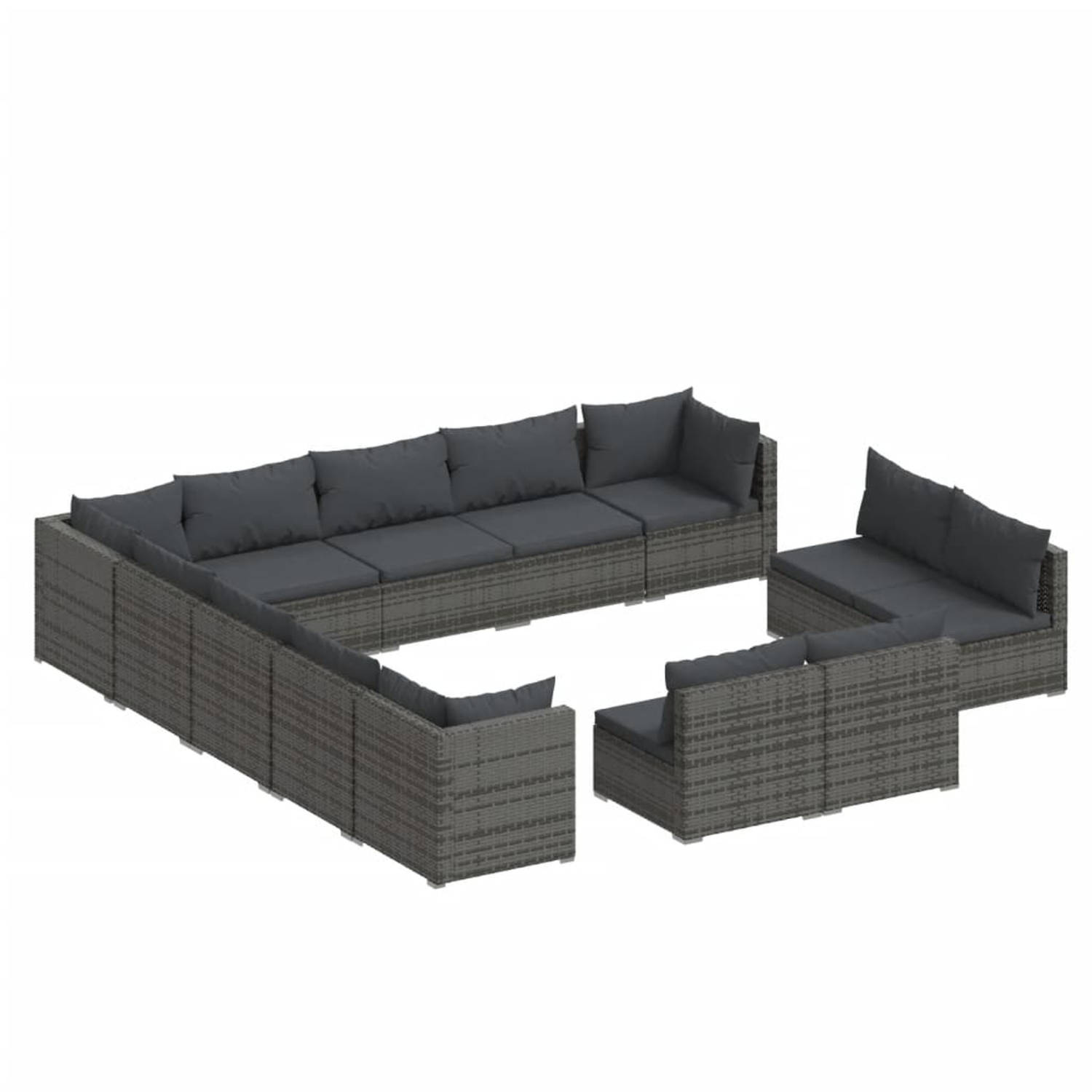 Vidaxl 13-delige Loungeset Met Kussens Poly Rattan - Grijs