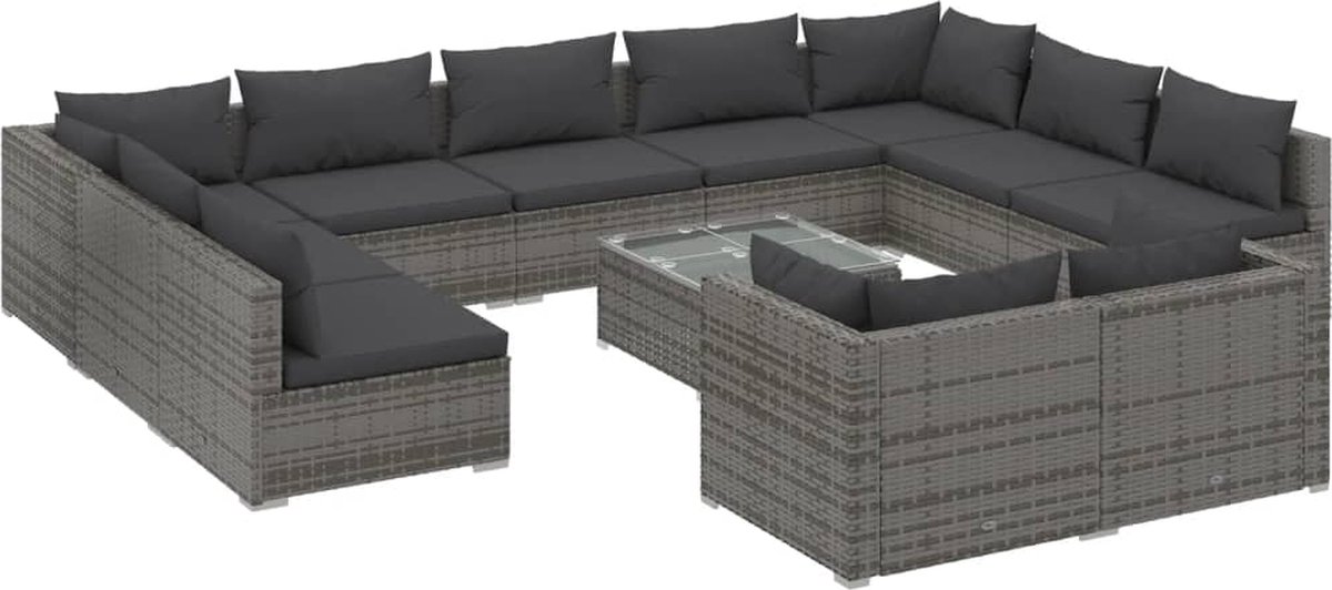 Vidaxl 12-delige Loungeset Met Kussens Poly Rattan - Grijs