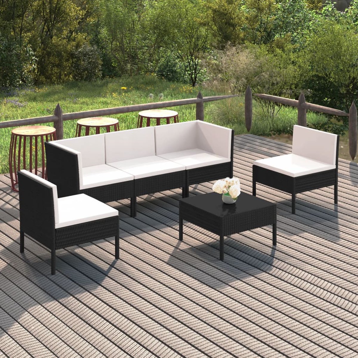 Vidaxl 6-delige Loungeset Met Kussens Poly Rattan - Zwart