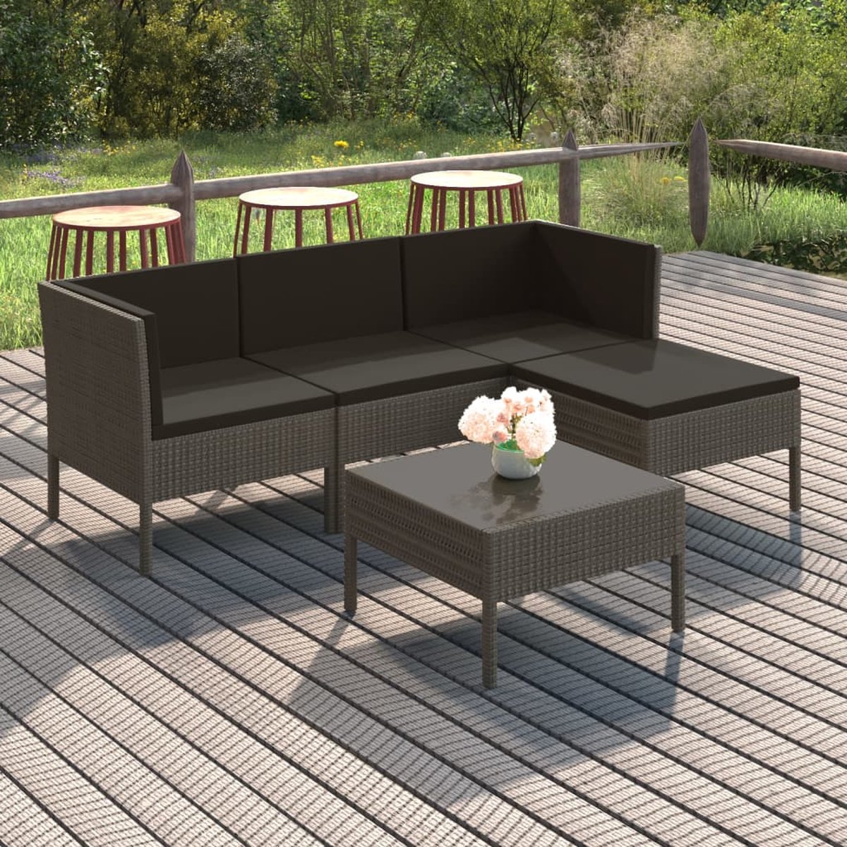 Vidaxl 5-delige Loungeset Met Kussens Poly Rattan - Grijs