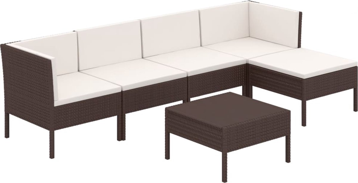 Vidaxl 6-delige Loungeset Met Kussens Poly Rattan - Bruin