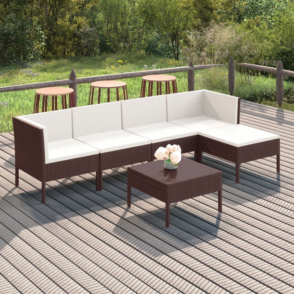 Vidaxl 6-delige Loungeset Met Kussens Poly Rattan - Bruin