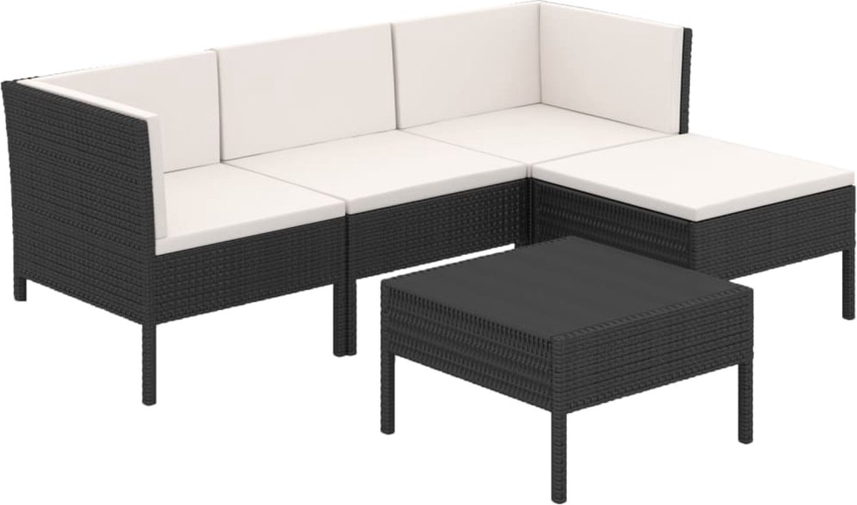 Vidaxl 5-delige Loungeset Met Kussens Poly Rattan - Zwart