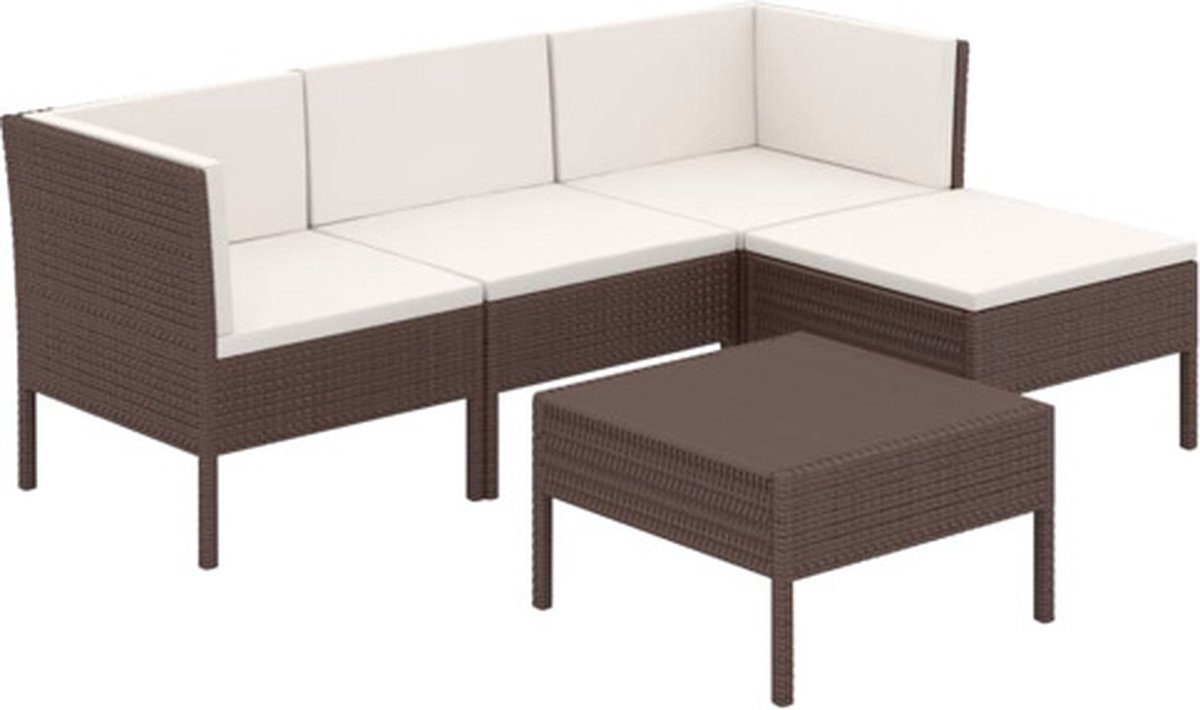 Vidaxl 5-delige Loungeset Met Kussens Poly Rattan - Marrón