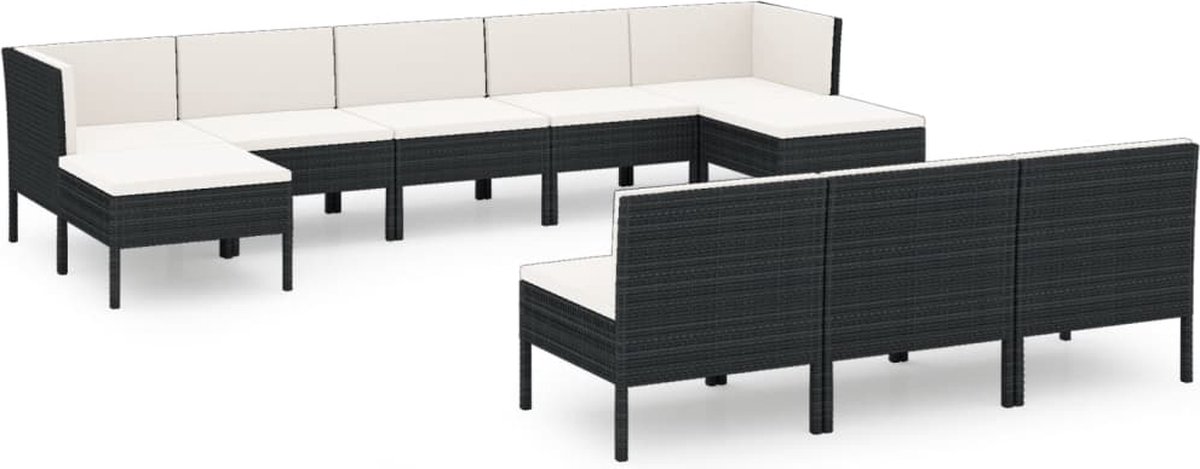 Vidaxl 10-delige Loungeset Met Kussens Poly Rattan - Zwart