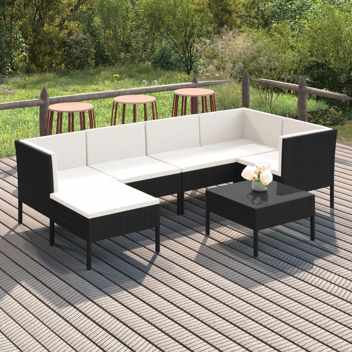 Vidaxl 7-delige Loungeset Met Kussens Poly Rattan - Zwart