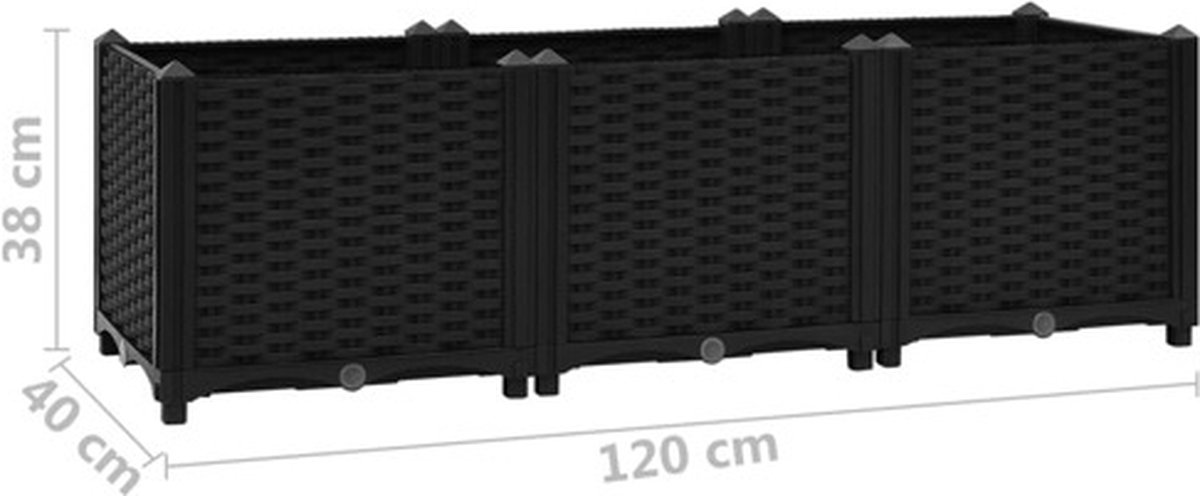 Vidaxl Plantenbak Verhoogd 120x40x38 Cm Polypropyleen - Zwart