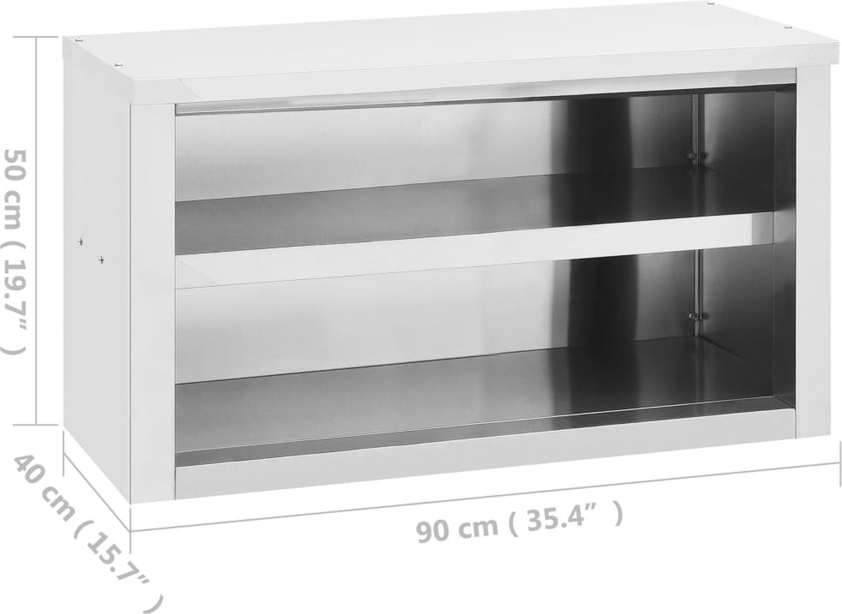 Vidaxl Keukenwandkast 120x40x50 Cm Roestvrij Staal - Silver