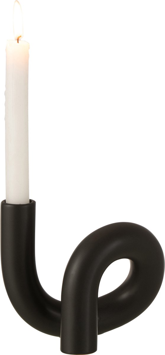 J-Line Kaarsenhouder Torsie 1 Candle Keramiek - Zwart