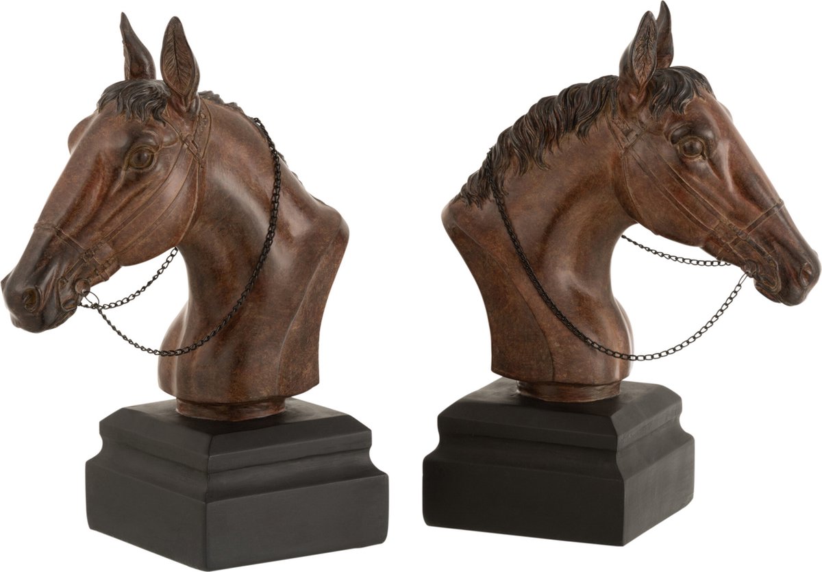 J-Line Set 2 Boekensteun Paard Poly - Bruin