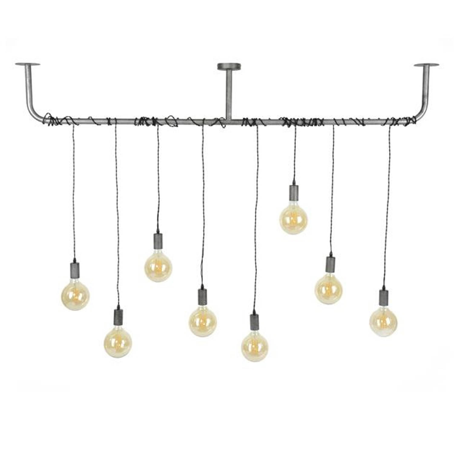 Dimehouse Industriële Hanglamp 176 cm Willow 8-Lichts Oud Zilver - Grijs