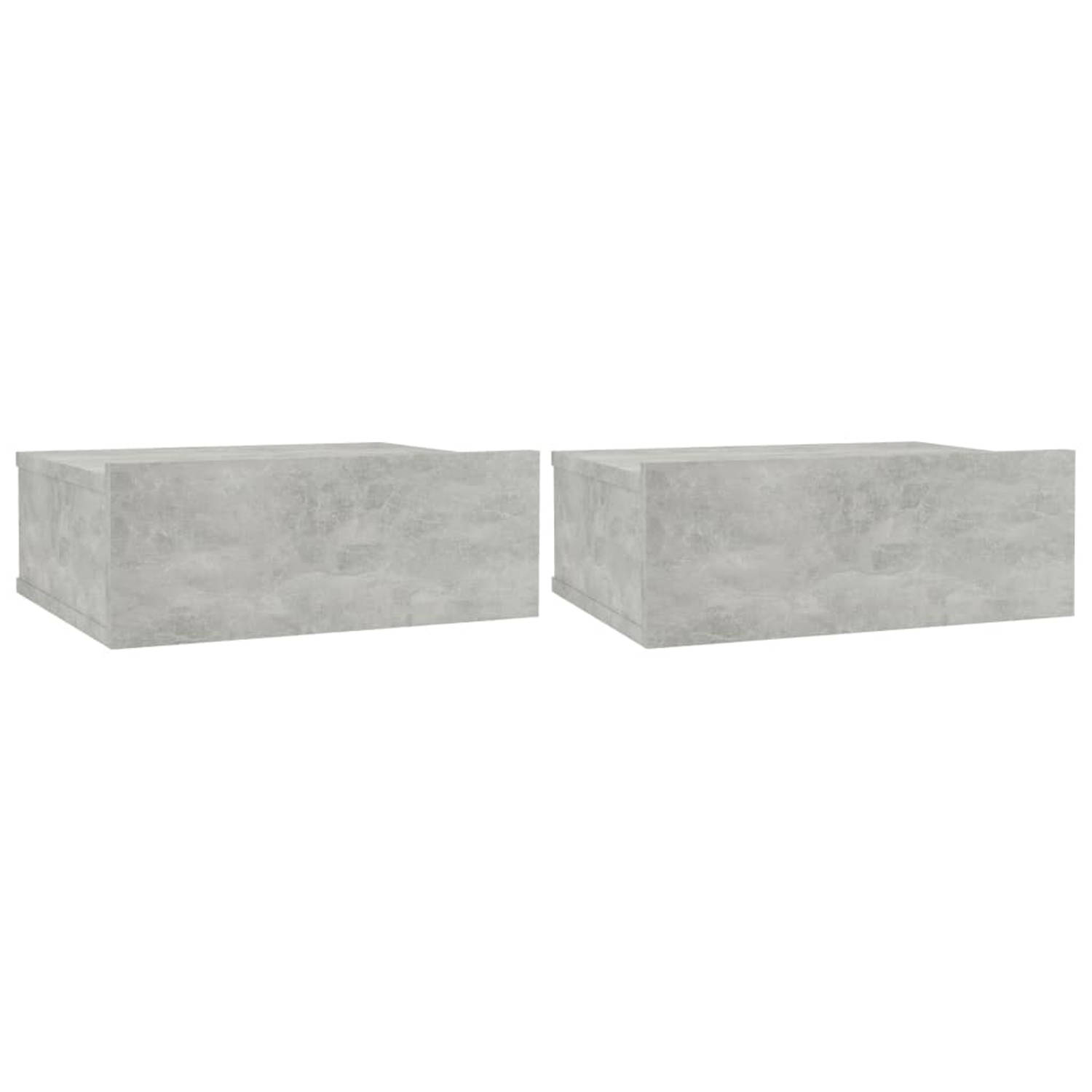 vidaXL Nachtkastjes zwevend 2 st 40x30x15 cm spaanplaat beton - Grijs