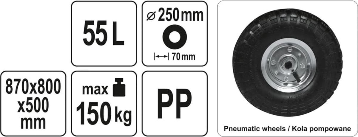 Flo Tuinwagen tuinkar met kiepfunctie - 55L - Bak: 87 x 47 x 20 cm