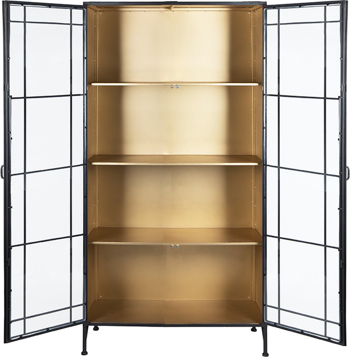 PTMD Sofie Metal Black cabinet golden inside glass door