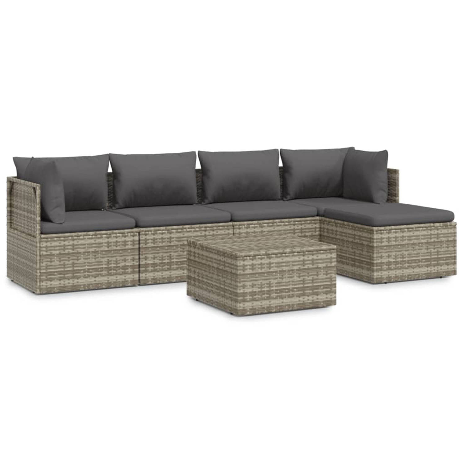 vidaXL 6-delige Loungeset met kussens poly rattan - Grijs