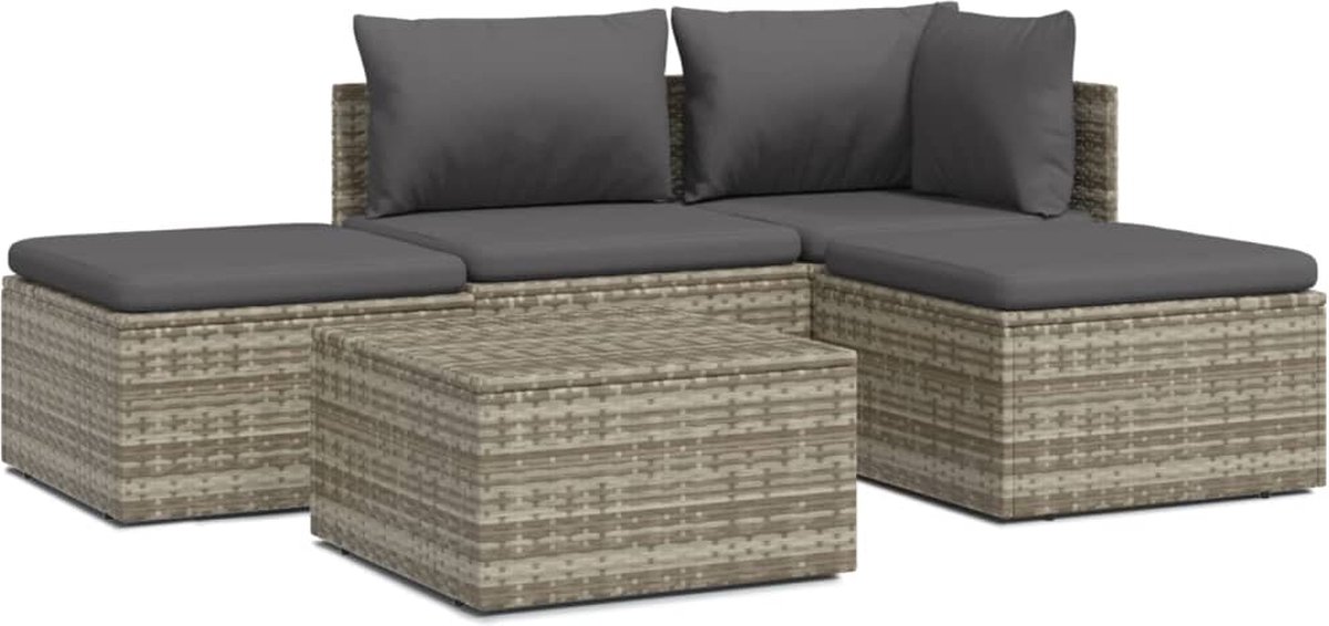 vidaXL 5-delige Loungeset met kussens poly rattan - Grijs