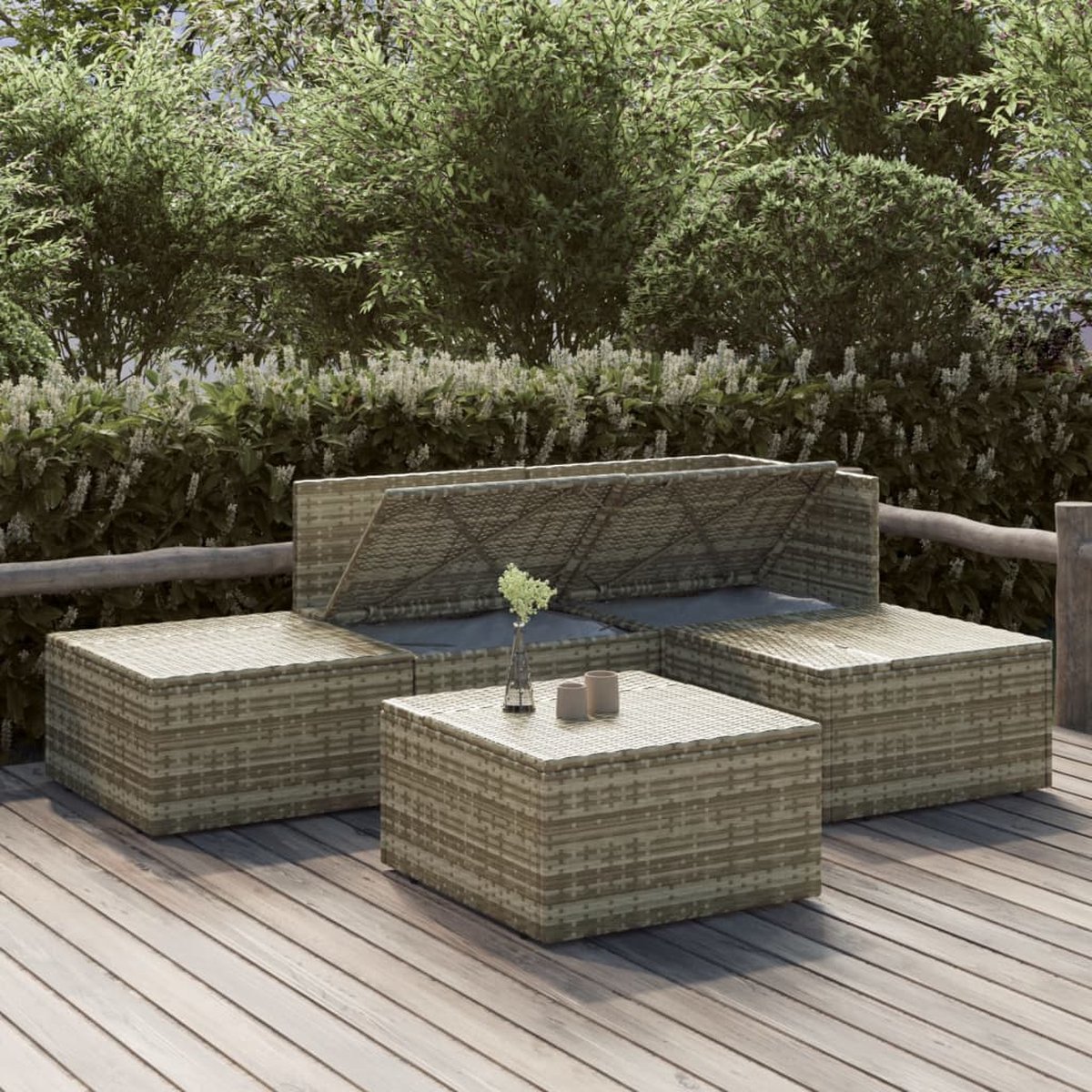 vidaXL 5-delige Loungeset met kussens poly rattan - Grijs
