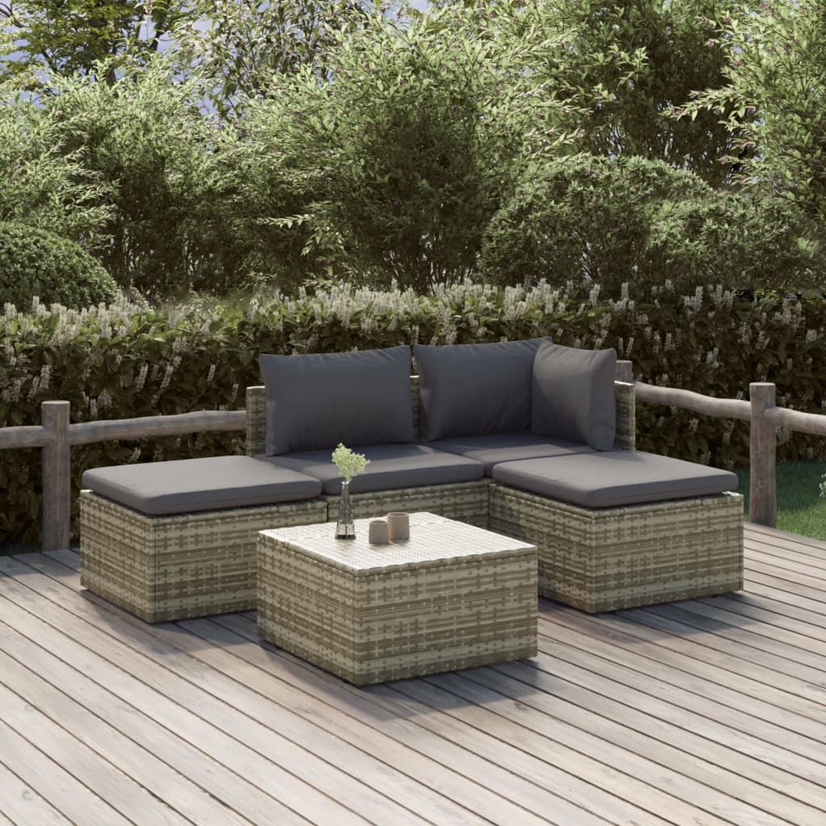 vidaXL 5-delige Loungeset met kussens poly rattan - Grijs