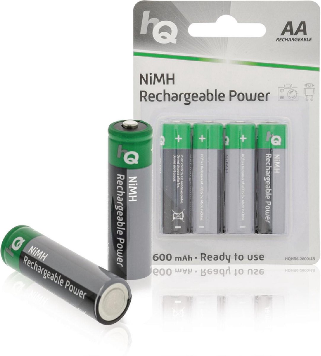 HQ Oplaadbare NiMH AA-batterij 2600 mAh, blister 4 stuks
