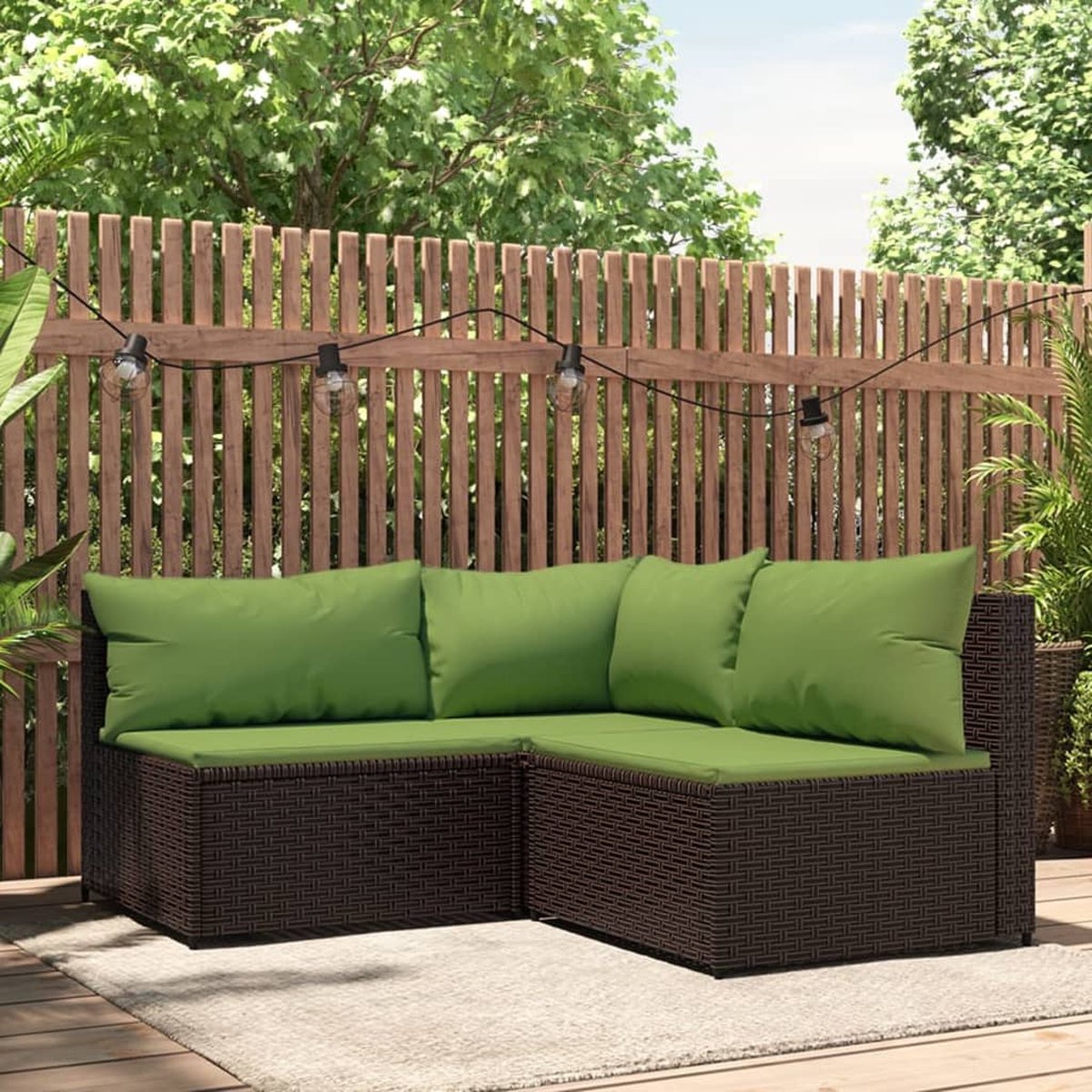 vidaXL 3-delige Loungeset met kussens poly rattan - Bruin