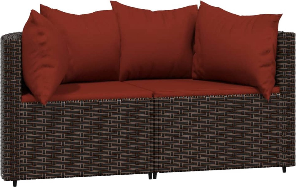 vidaXL 3-delige Loungeset met kussens poly rattan - Bruin