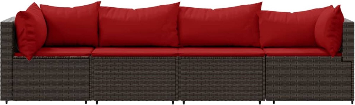 vidaXL 4-delige Loungeset met kussens poly rattan - Bruin