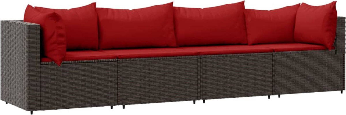 vidaXL 4-delige Loungeset met kussens poly rattan - Bruin