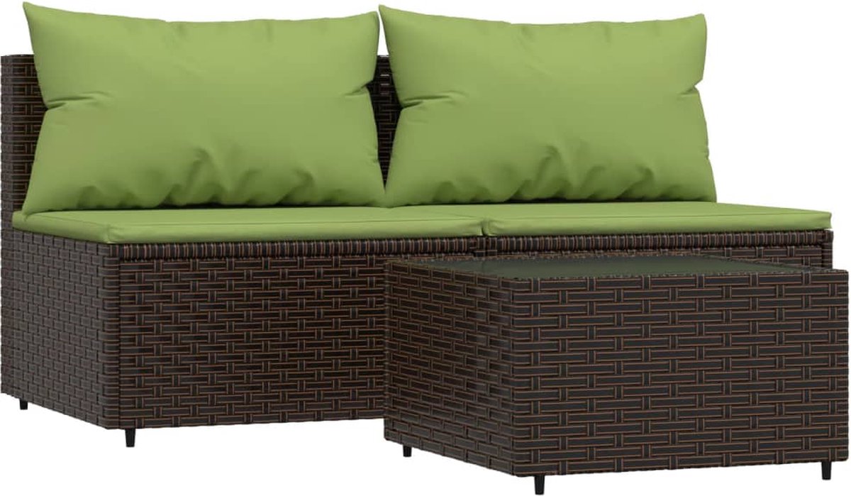 vidaXL 3-delige Loungeset met kussens poly rattan - Bruin