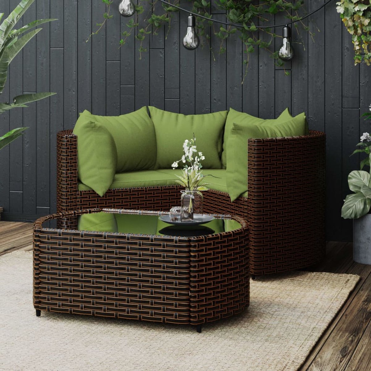 vidaXL 4-delige Loungeset met kussens poly rattan - Bruin