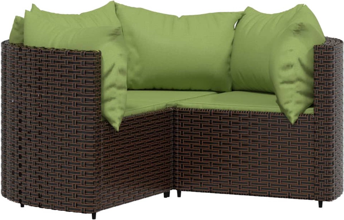 vidaXL 4-delige Loungeset met kussens poly rattan - Bruin