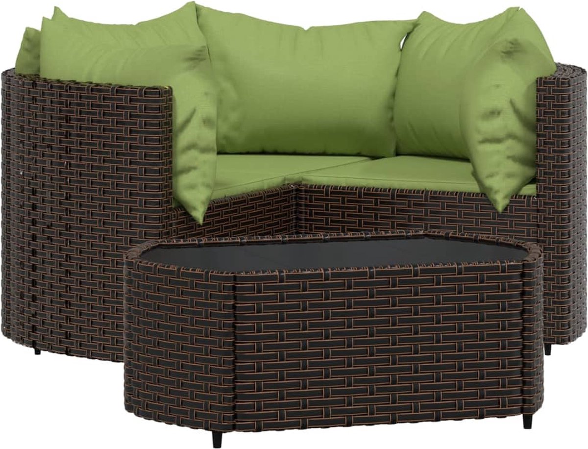 vidaXL 4-delige Loungeset met kussens poly rattan - Bruin