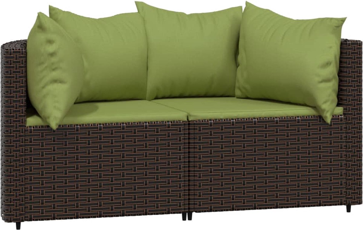 vidaXL 3-delige Loungeset met kussens poly rattan - Bruin