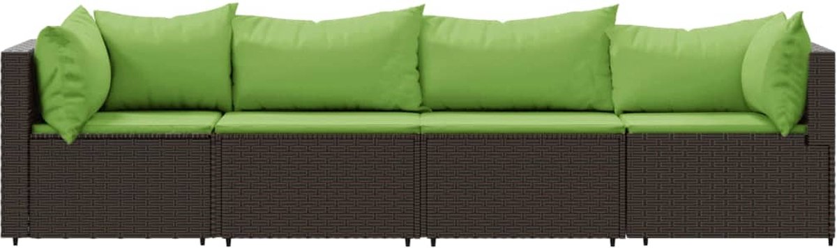 vidaXL 4-delige Loungeset met kussens poly rattan - Bruin