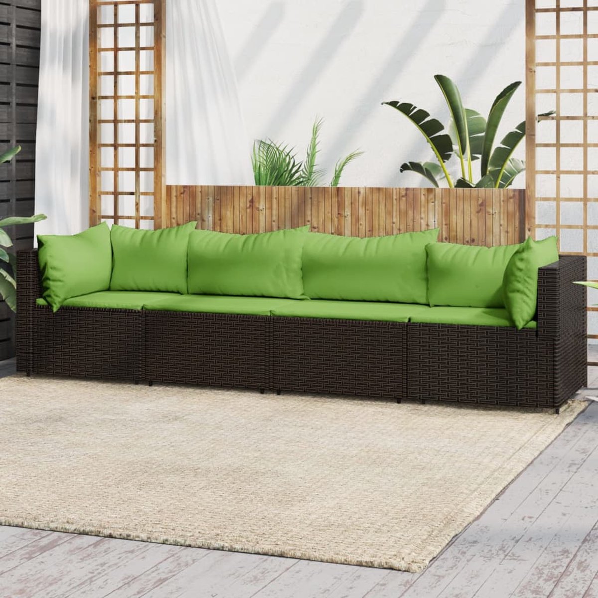 vidaXL 4-delige Loungeset met kussens poly rattan - Bruin